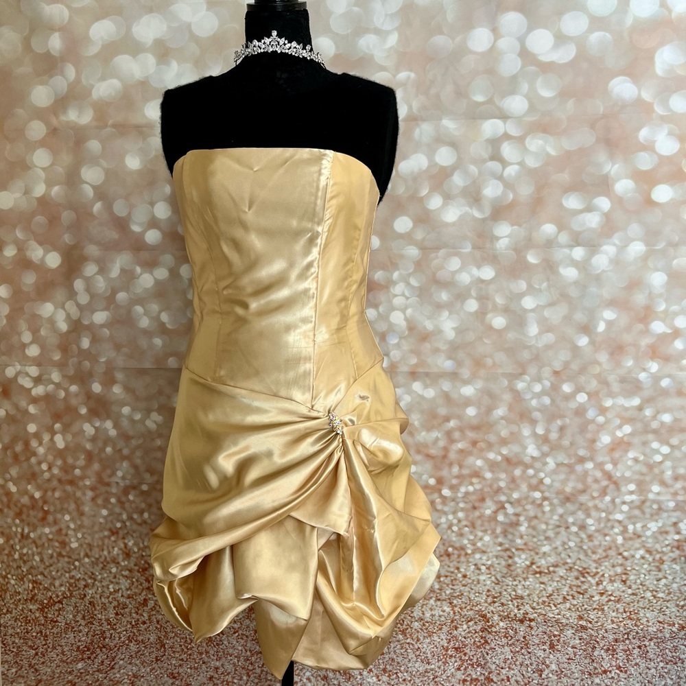 Beauty and the Beast Halloween Jessica McClintock Gold Satin Dress US 11/12, 10